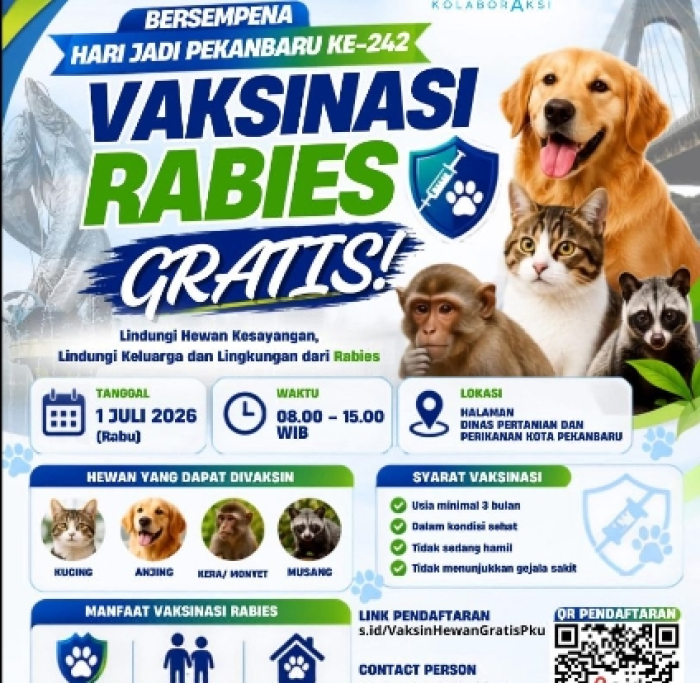 Pemko Pekanbaru Gelar Vaksinasi Rabies Gratis, ini Jadwal dan Lokasinya