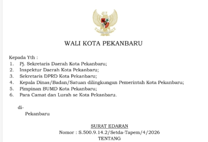 Wako Pekanbaru Terbitkan Surat Edaran Tentang Pelaksanaan Gerakan Indonesia ASRI