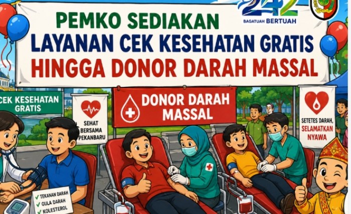 HUT Pekanbaru Ke-242, Pemko Sediakan Layanan Cek Kesehatan Gratis Hingga Donor Darah Massal