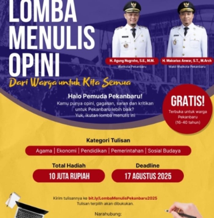 Buruan ! Dispora Pekanbaru Gelar Lomba Menulis Opini Dengan Total Hadiah Rp 10 Juta, Simak Penjelasan Kadispora Hazli