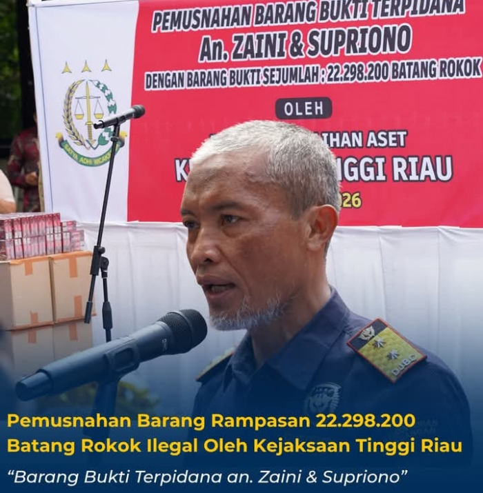 Kepala Kantor Wilayah Bea Cukai Riau Hadiri Pemusnahan 22 Juta Batang Rokok Ilegal di Kejati 