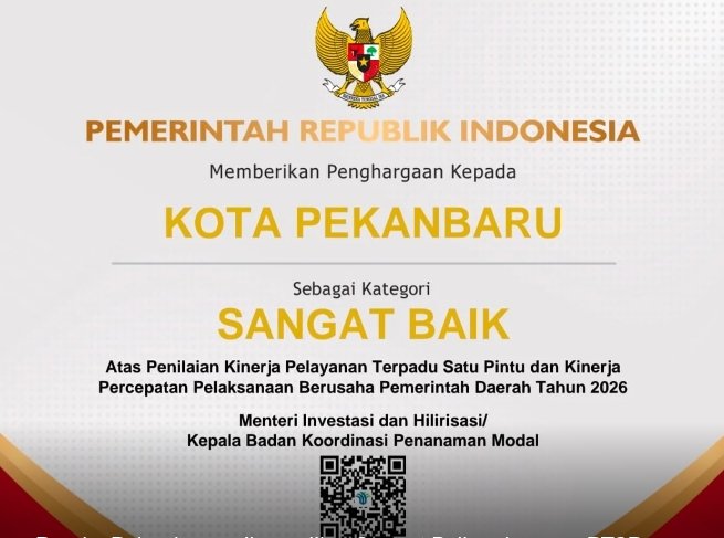 Pemko Pekanbaru Raih Predikat Sangat Baik dalam Penilaian Kinerja Pelayanan Perizinan