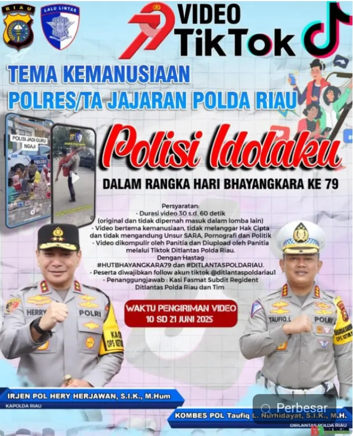 Sambut Hari Bhayangkara ke-79, Ditlantas Polda Riau Gelar Lomba Video Tiktok Bertema Kemanusiaan, Ayo Buruan !